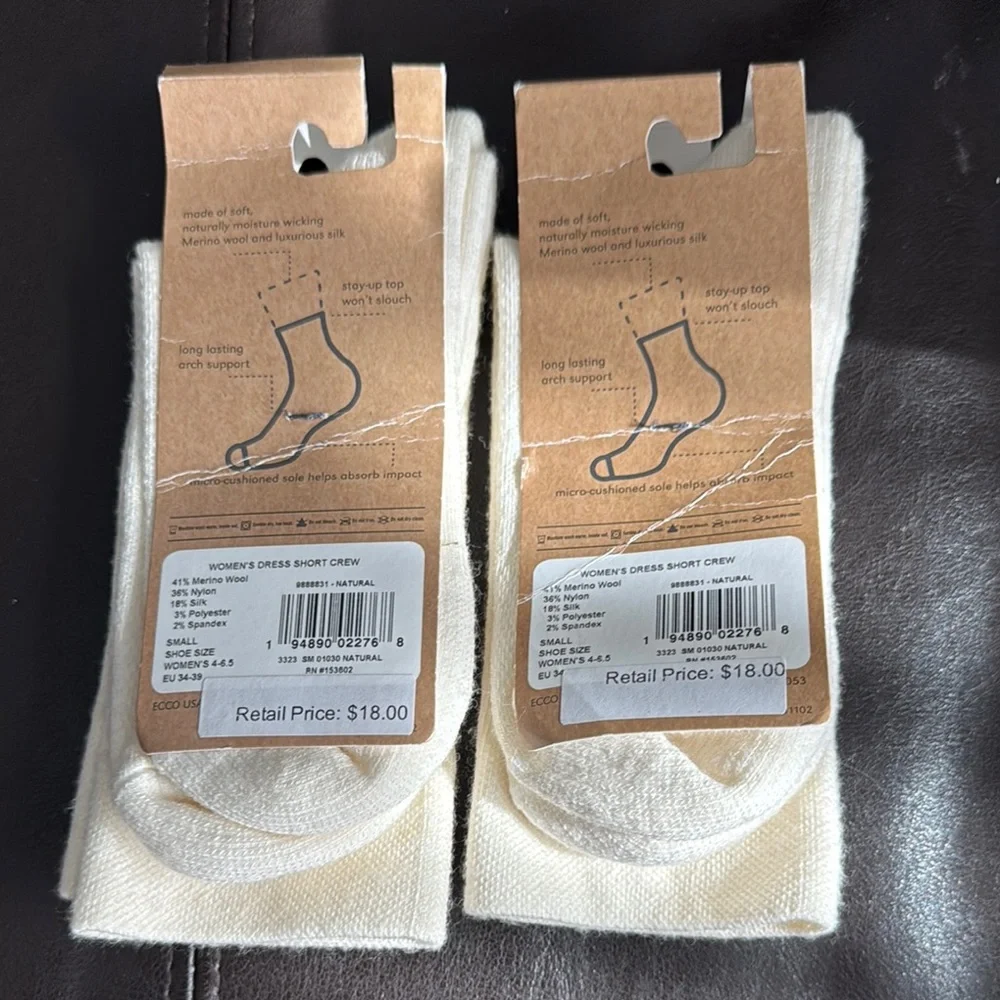 Ecco Women's Short Crew Socks - Cream 2 pairs